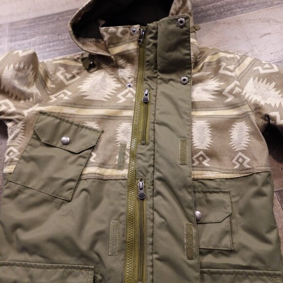 Burton Aztec Print Insulated Snowboard Jacket Women’s XS Olive Green Beige Hood - Picture 7 of 16